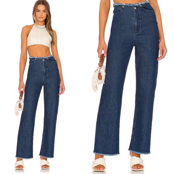 WeWoreWhat Denim - WE WORE WHAT Indigo  Frayed Waist Straight Leg Jean, FF0633